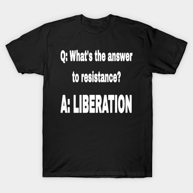 Q: What's The Answer To Resistance? - A: LIBERATION - White - Front T-Shirt by SubversiveWare